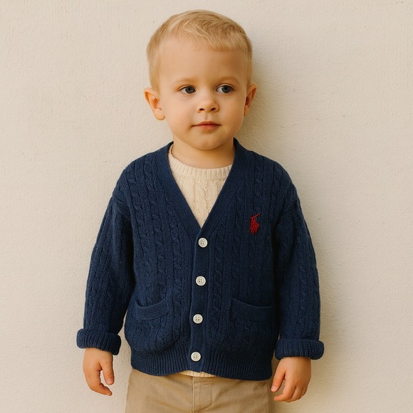 Ralph Lauren Other - Vintage Ralph Lauren Cableknit‎ Cardigan Boys 4 Years Navy Blue Cotton Preppy